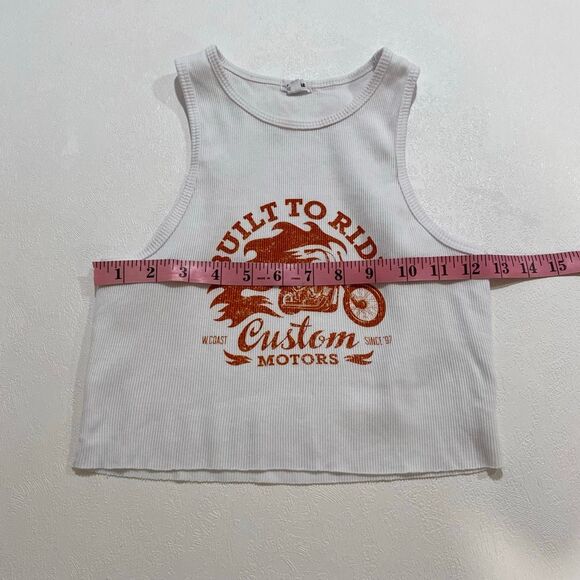 Garage Built To Ride Moto Graphic Ribbed Crop Tank Top White Size S - Picture 5 of 8